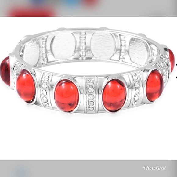 Simulated Ruby & Austrian Crystal Bangle Bracelet - Picture 2 of 5